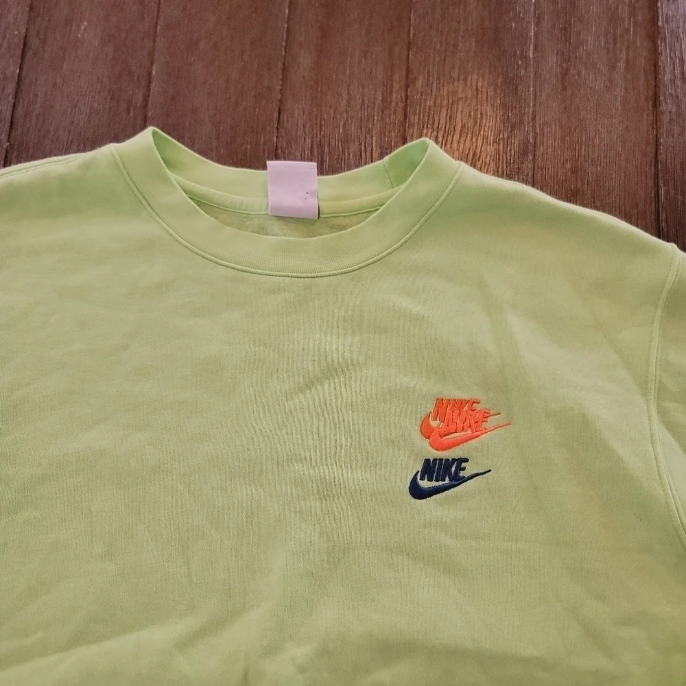 Nike Sportswear Multi Embroidered Logo Sports Round Neck Pullover 'Neon Green' M